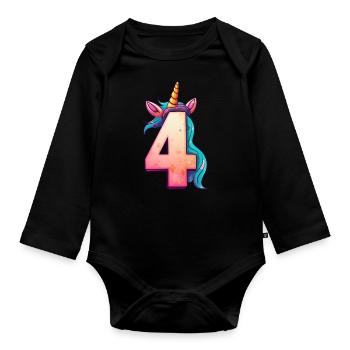 4e anniversaire de la licorne - Body Bébé bio manches longues - noir - Devant