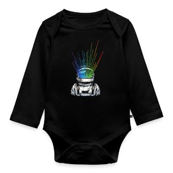 Space Light Astronaut - Regenbogen Strahlen - Baby Bio-Langarm-Body - Schwarz - Vorne