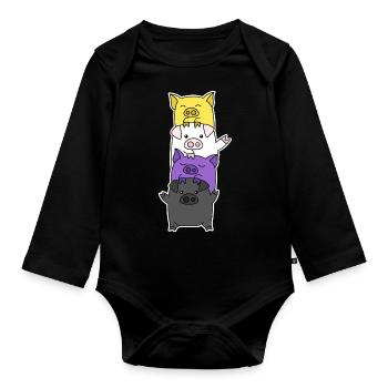 Nichtbinäres Flaggenschwein-Design für Enbys - Baby Bio-Langarm-Body - Schwarz - Vorne