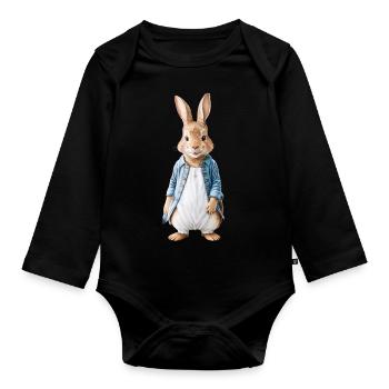 Niedlicher Hase braun 17 - Baby Bio-Langarm-Body - Schwarz - Vorne