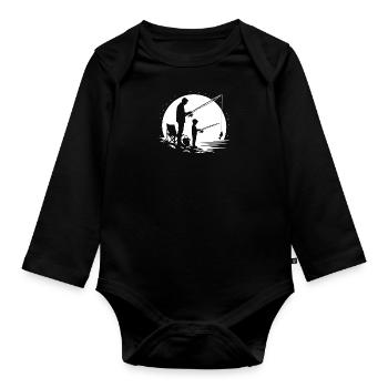 Pêcher avec papa et enfant - Body Bébé bio manches longues - noir - Devant