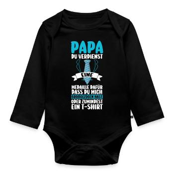 Vater Vatertag Papa - Baby Bio-Langarm-Body - Schwarz - Vorne