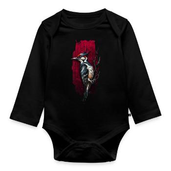 Vibrant Woodpecker bird - Organic Longsleeve Baby Bodysuit - black - Front