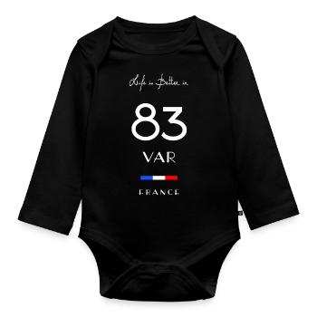 Das Leben ist besser in 83 VAR-Abteilung Provence Flagge - Baby Bio-Langarm-Body - Schwarz - Vorne