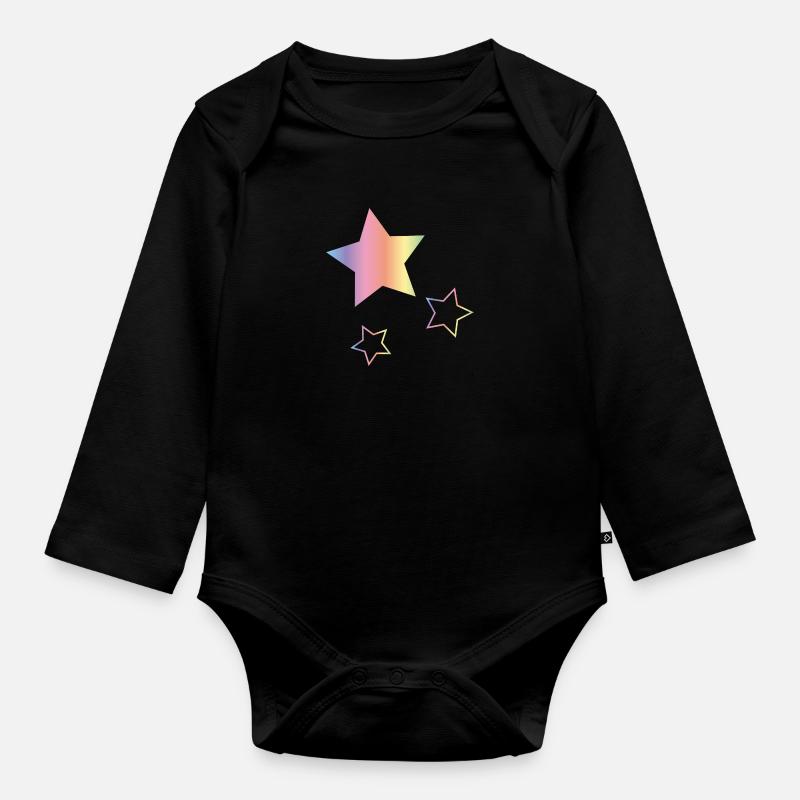Arc-en-ciel Étoiles - Body Bébé bio manches longues - noir