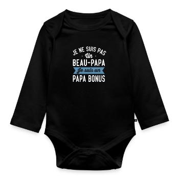 Je Suis Pas Beau-Papa Je Suis Un Papa Bonus Cadeau - Body Bébé bio manches longues - noir - Devant