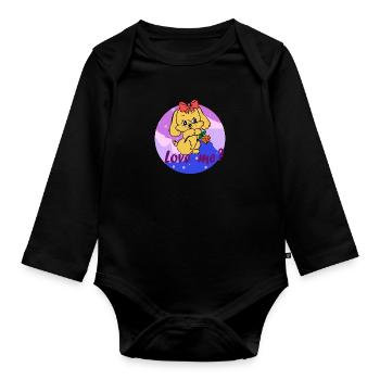 Niedliche Welpe - Love me - Lieb mich! - Baby Bio-Langarm-Body - Schwarz - Vorne