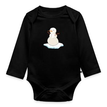 Eisbader "Schneemann am Eisloch" Winterschwimmen - Baby Bio-Langarm-Body - Schwarz - Vorne