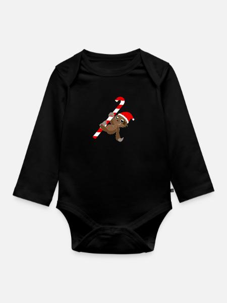 Faultier Weihnachten - Baby Bio-Langarm-Body - Schwarz