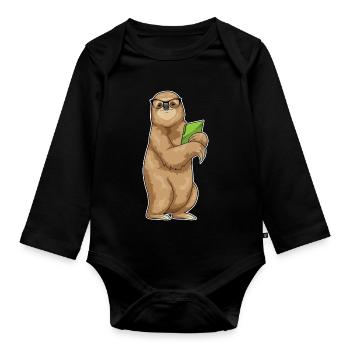 Faultier Sekretärin Ordner Büro - Baby Bio-Langarm-Body - Schwarz - Vorne