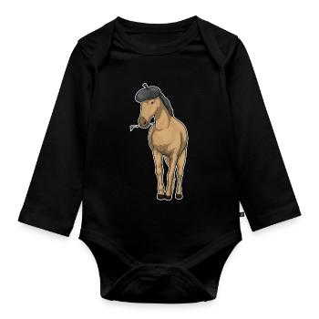 Peintre de chevaux au pinceau - Body Bébé bio manches longues - noir - Devant