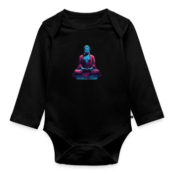 Bouddha bleu dans la méditation contemplation dualité - Body Bébé bio manches longues - noir - Devant