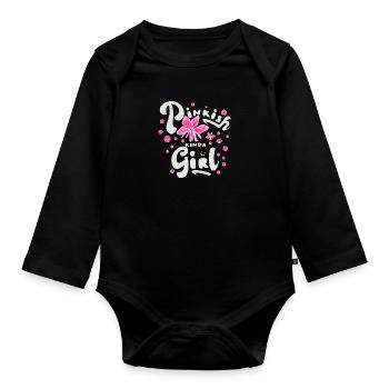 Pinkes Mädchen - Girls Spruch - Baby Bio-Langarm-Body - Schwarz - Vorne