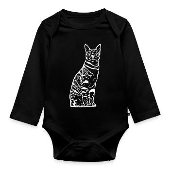 Cat White Silhouette Gift Cat Lover - Organic Longsleeve Baby Bodysuit - black - Front