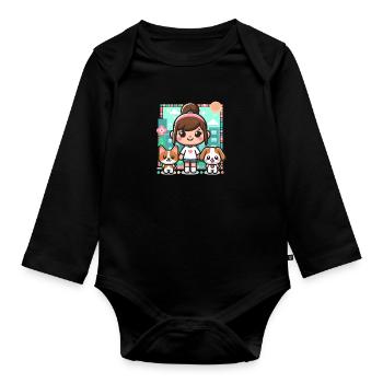 Cute toca girl - Game character with cat and dog - Organic Longsleeve Baby Bodysuit - black - Front