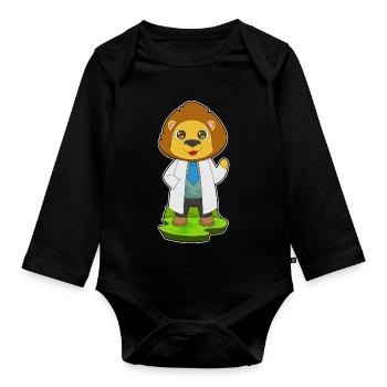 Löwe Arzt Arztkittel - Baby Bio-Langarm-Body - Schwarz - Vorne