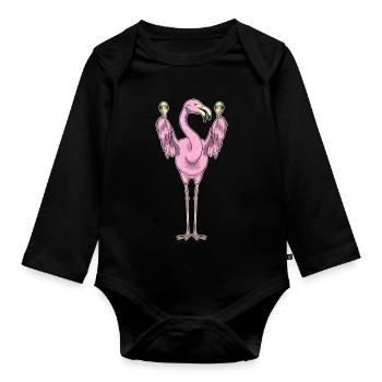 Flamingo Musician Rattle Music - Organic Longsleeve Baby Bodysuit - black - Front