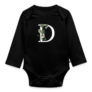 Green Botanical Letter - Organic Longsleeve Baby Bodysuit - black - Front