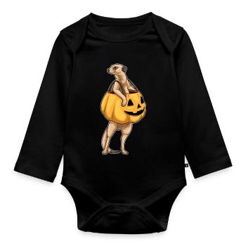 Erdmännchen Halloween Jack O'Lantern - Baby Bio-Langarm-Body - Schwarz - Vorne