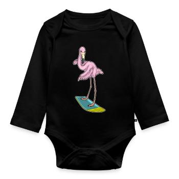 Été de surf sur planche de surf au flamant rose - Body Bébé bio manches longues - noir - Devant