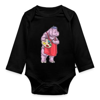 Nilpferd Maler Pinsel Malen - Baby Bio-Langarm-Body - Schwarz - Vorne