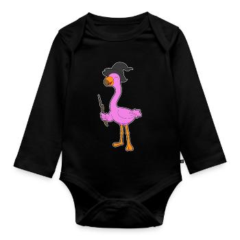 Flamingo Hexe Hexenhut - Baby Bio-Langarm-Body - Schwarz - Vorne
