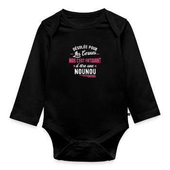 c'est fatiguant d'être une nounou /humour nourrice - Body Bébé bio manches longues - noir - Devant