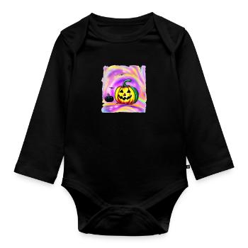 Halloween Spooky Pumpkin Lantern 17 - Organic Longsleeve Baby Bodysuit - black - Front