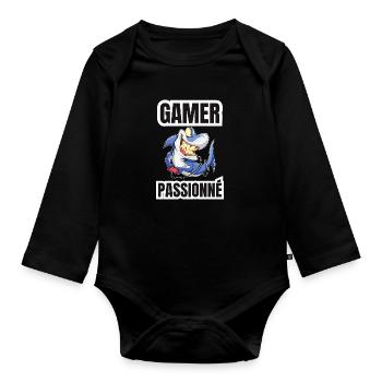 gamer passionné - Body Bébé bio manches longues - noir - Devant