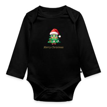 Merry Christmas - Organic Longsleeve Baby Bodysuit - black - Front