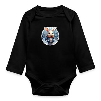 funny bunny in the snow child motif - Organic Longsleeve Baby Bodysuit - black - Front
