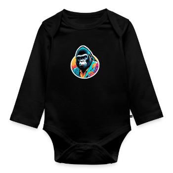 Gorilla im Anzug - Baby Bio-Langarm-Body - Schwarz - Vorne