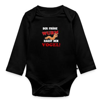 Der frühe Wurm fängt den Vogel - Baby Bio-Langarm-Body - Schwarz - Vorne