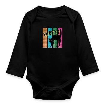 Lucky? Cat - Organic Longsleeve Baby Bodysuit - black - Front