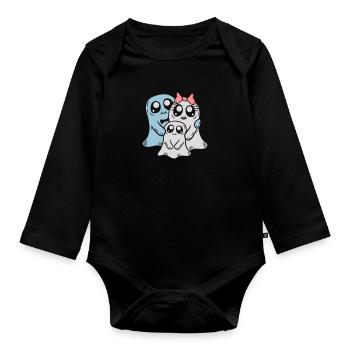 Couple Parents Child Ghosts - Organic Longsleeve Baby Bodysuit - black - Front