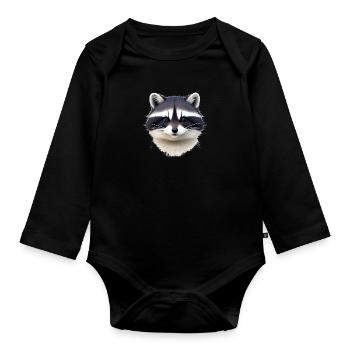 Waschbären süßer Cartoon Waschbär 10 - Baby Bio-Langarm-Body - Schwarz - Vorne