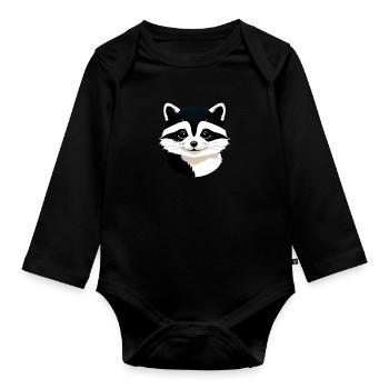 Raccoons Cute Cartoon Raccoon 6 - Organic Longsleeve Baby Bodysuit - black - Front