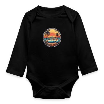 Surfing Beach Palm Tree Sunshine Holidays - Organic Longsleeve Baby Bodysuit - black - Front