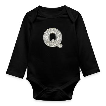 Q, lettre, lettre Q, initiale, initiale Q, monogramme, - Body Bébé bio manches longues - noir - Devant