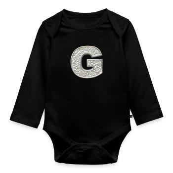 G, letter, letter G, initial, initial G, monogram, - Organic Longsleeve Baby Bodysuit - black - Front