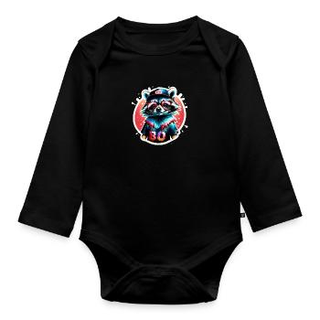 Cooler Waschbär mit Mütze und Brille - Baby Bio-Langarm-Body - Schwarz - Vorne