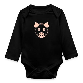 Pig in comic style - Organic Longsleeve Baby Bodysuit - black - Front