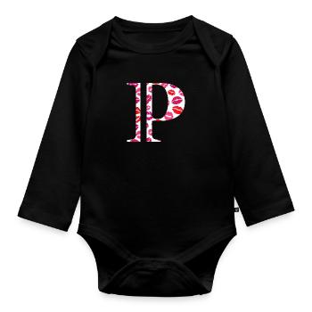 Letter p kisses - Organic Longsleeve Baby Bodysuit - black - Front