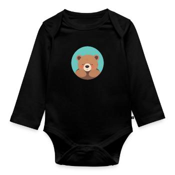 Kuschelfertiger Teddybär mit rosa Wangen - Baby Bio-Langarm-Body - Schwarz - Vorne