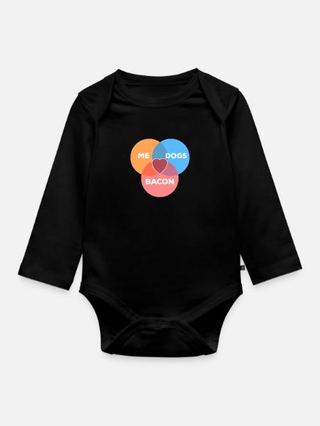 me + koirat + pekonia - Langærmet babybody, økologisk bomuld - sort