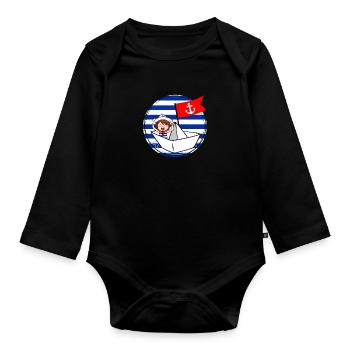 Marine - little sailor on his ship - Organic Longsleeve Baby Bodysuit - black - Front