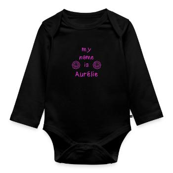 AURELIE MY NAME IS - Organic Longsleeve Baby Bodysuit - black - Front