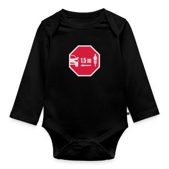 Stop Schild Look - Abstand für Radfahrer 1,5 m - Baby Bio-Langarm-Body - Schwarz - Vorne
