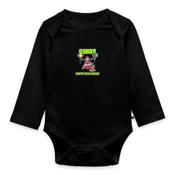 Geburtstag Feuerwehr Oskar Geschenk Birthday - Baby Bio-Langarm-Body - Schwarz - Vorne