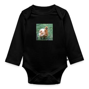Dwarf-silky chicken (Dwarf silk chicken) - Organic Longsleeve Baby Bodysuit - black - Front